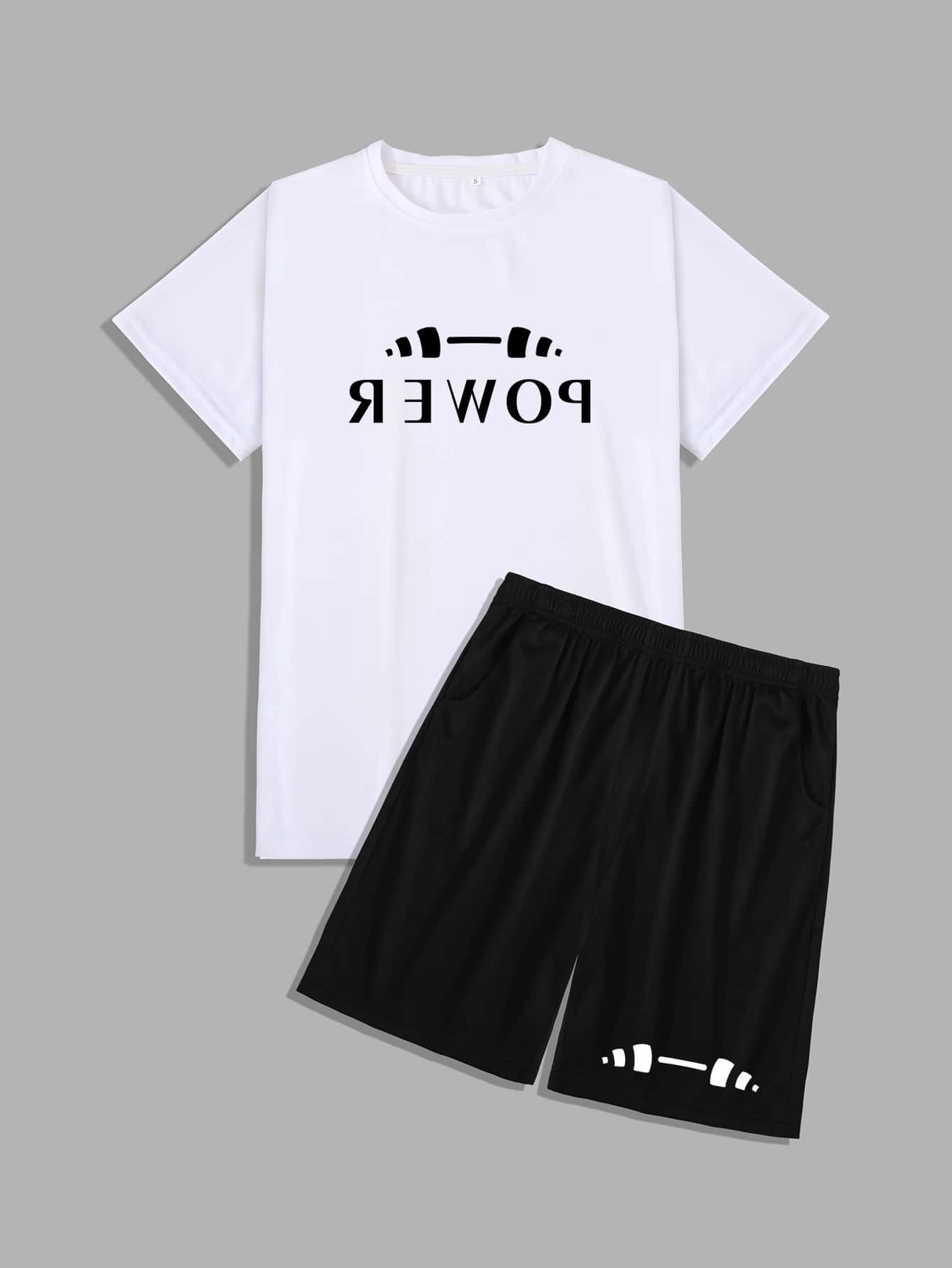 Men Shorts Set Men Letter Graphic Tee With Track Shorts Workout Sets