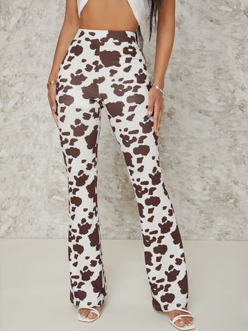 Cow Print High Waisted Flare Leg Pants