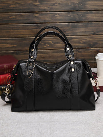 New Fashion Large-capacity Solid Litchi Pattern Shoulder Bag, Multi-functional Strap, Vintage Casual Style, Suitable For Office Workers, College Students, Commuting, Tote Bag