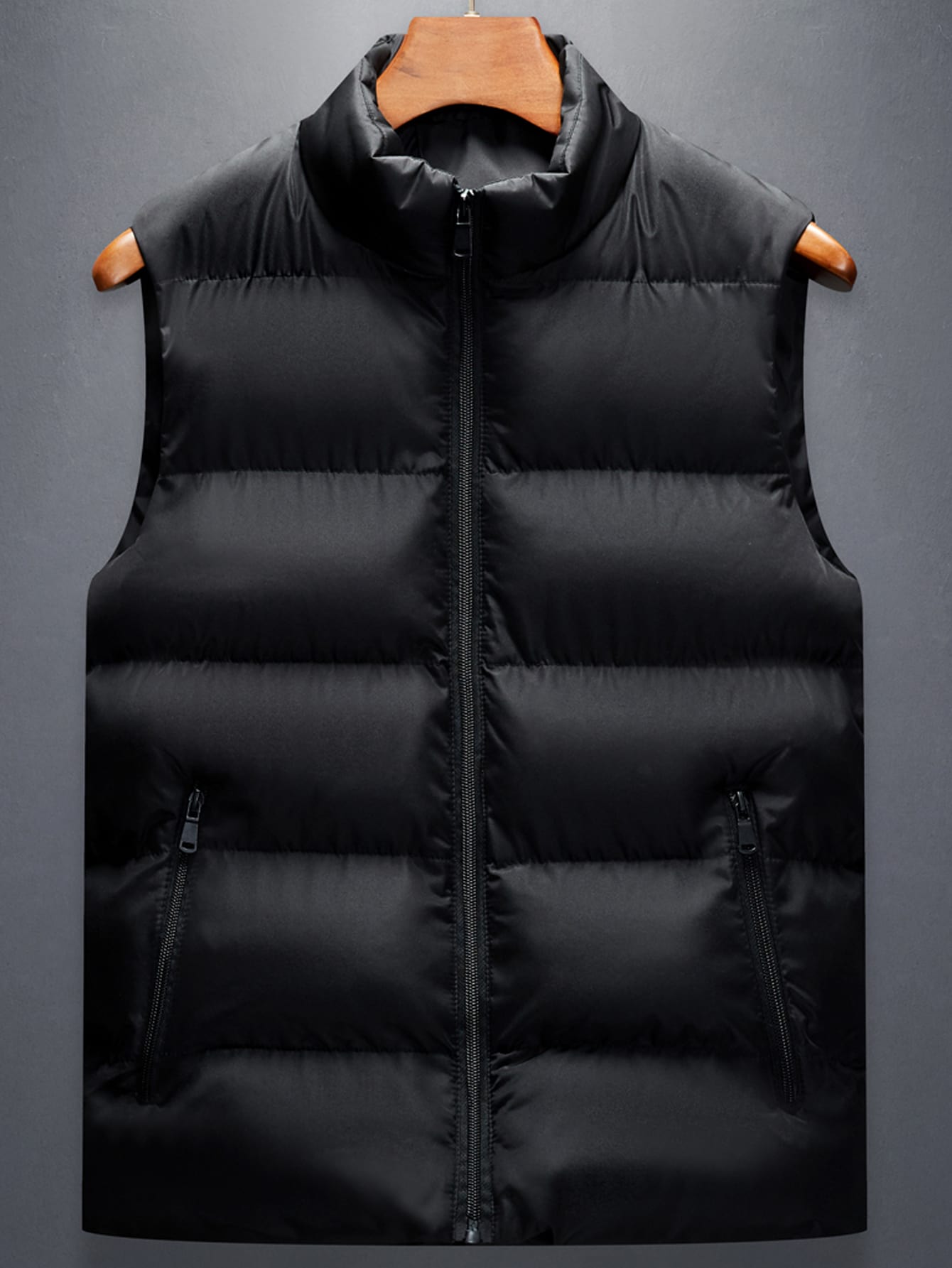 Men Solid Puffer Vest Coat