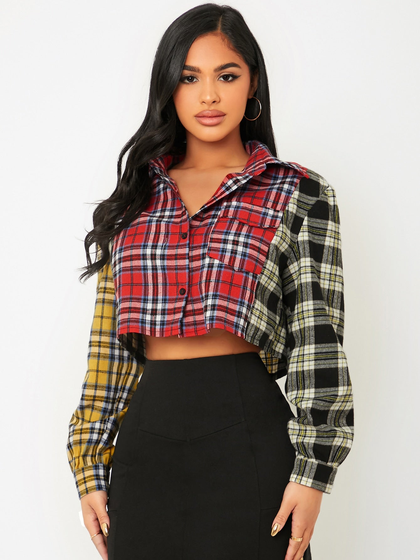 Tartan Button Through Crop Shirt