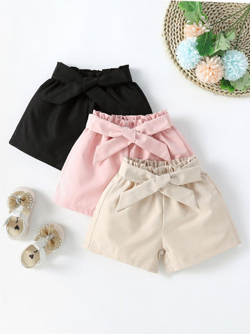 Baby Girl 3pcs Paperbag Waist Belted Shorts