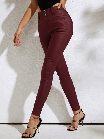 High Waist PU Leather Skinny Pants