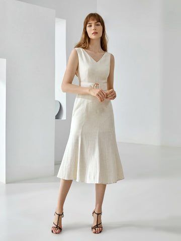 LINEN BELTED MERMAID DRESS