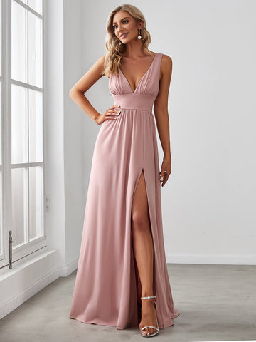 EVER-PRETTY Ruched Split Thigh Chiffon Formal Dress