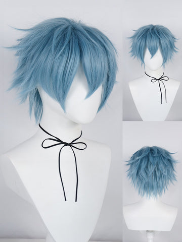 Synthetic Hair Short Blue Spiky Layered Straight Cosplay Wig For Men Fancy Dress Glueless Heat Resistant Fiber Hair High Density Natural Looking 12 Inch Wig Unisex Adults Dress Up Wig Short Straight Role Play Wig Anime Comic Cartoon Costume Cosplay Wig Fo