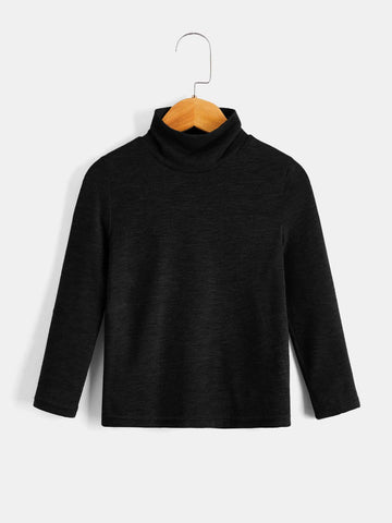 Young Boy Solid Color Turtleneck Long Sleeve T-Shirt