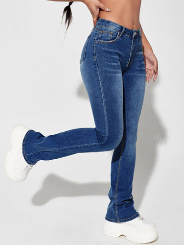 Slant Pocket Flare Leg Jeans