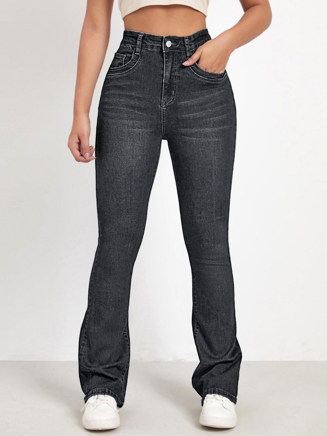 High Waist Bleach Wash Flare Leg Jeans