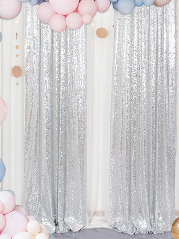 1pc Sequin Decor Single Panel Curtain, Silver Backdrop Decoration, For Party Decor