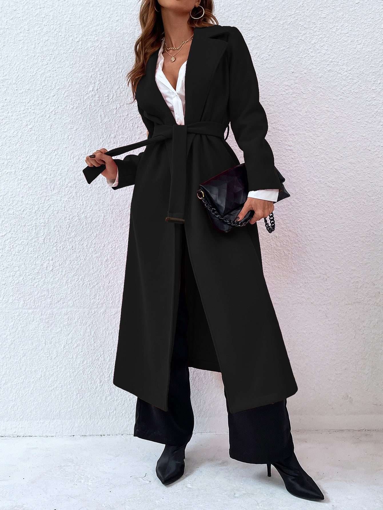 Open Front Belted Overcoat