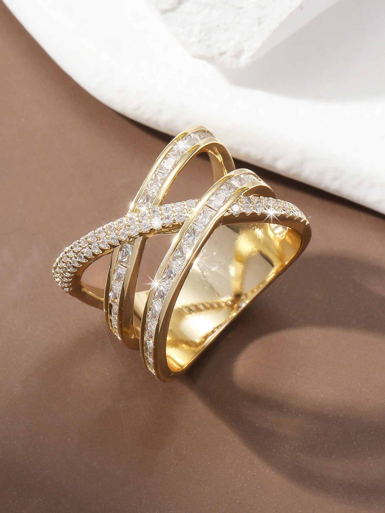 1pc Luxury Cubic Zirconia Criss Cross Design Ring For Women For Gift For Party Banquet Wedding