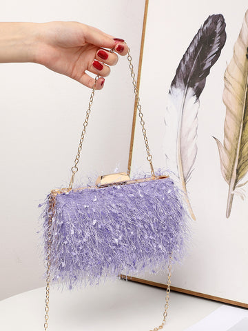 Trendy,Stylish Glamorous,Elegant,Exquisite,Quiet Luxury Fuzzy, Soft, Plush Mini Fluffy Decor Chain Box Bag, Perfect Bride Purse For Wedding, Prom & Party Events For Girls, Women, College Students, Rookies & White-collar Workers For Work, Office, Commute,