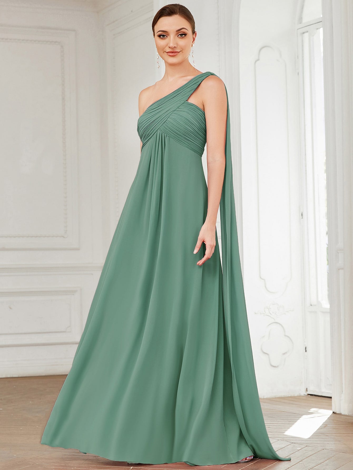 EVER-PRETTY One Shoulder Ruched Side Draped Chiffon Formal Dress