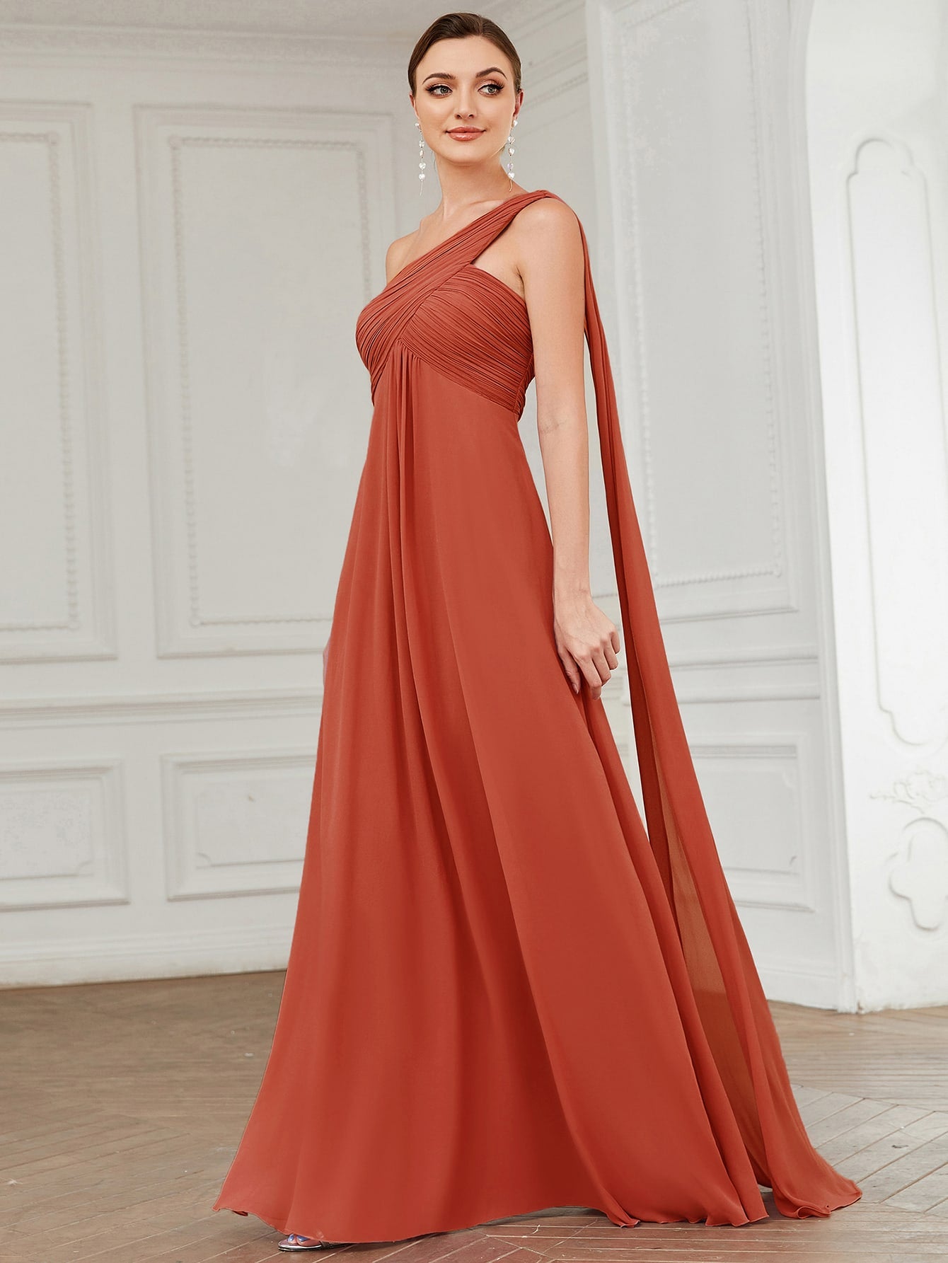 EVER-PRETTY One Shoulder Ruched Side Draped Chiffon Prom Dress