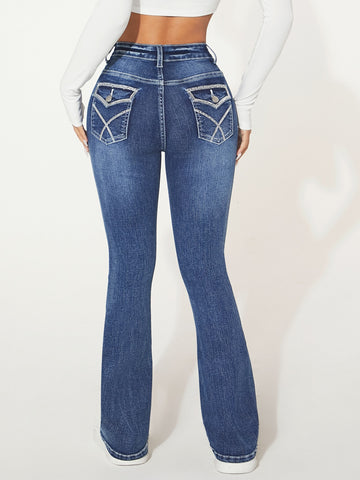 Slant Pocket Flare Leg Jeans