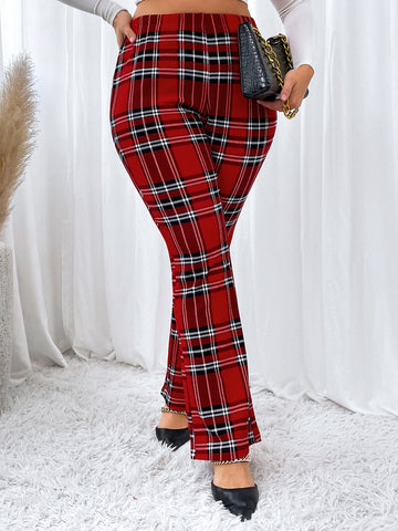 Plus Plaid Flare Leg Pants