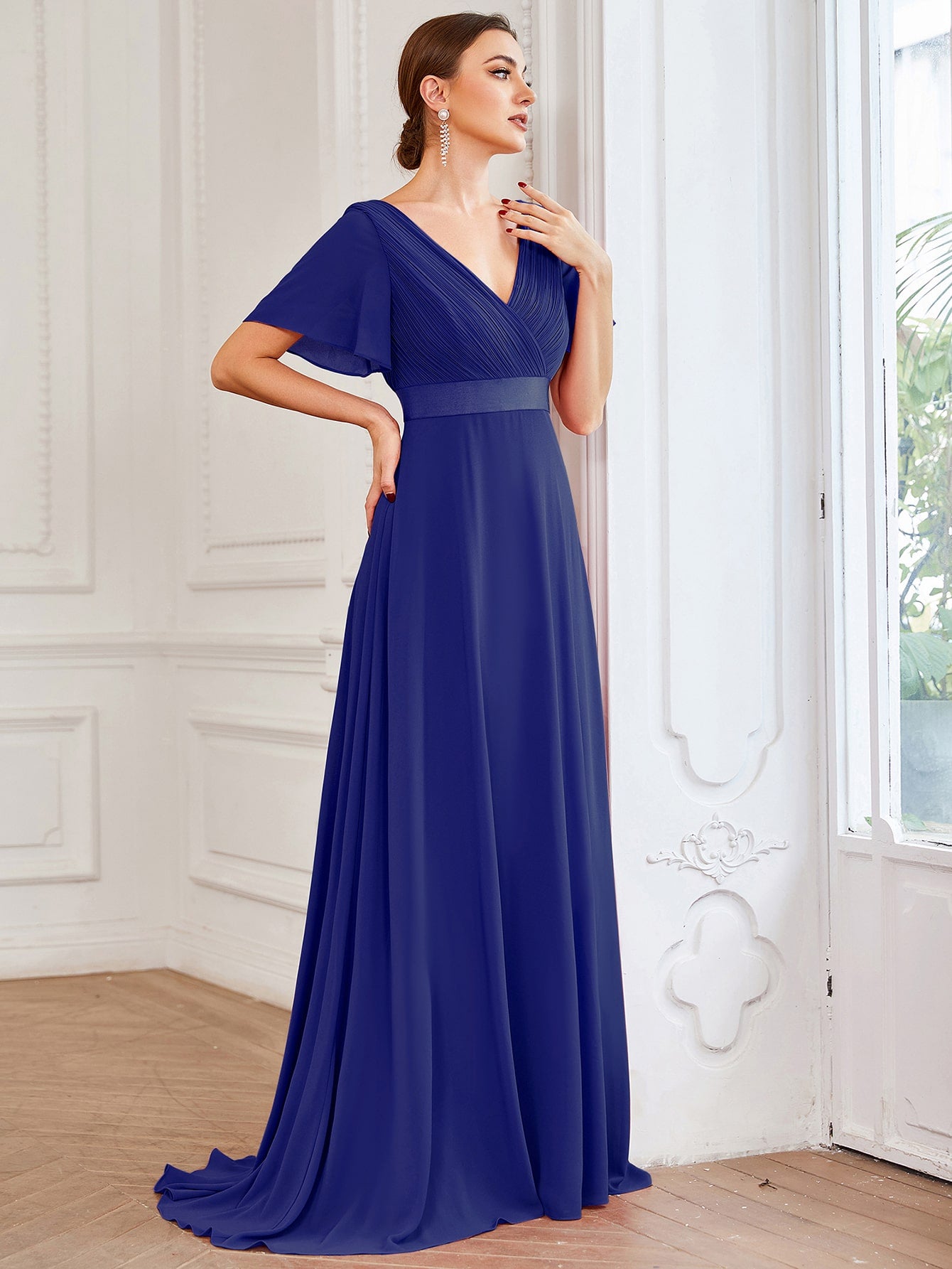 EVER-PRETTY Ruched Bodice Ribbon Waist Chiffon Bridesmaid Dress