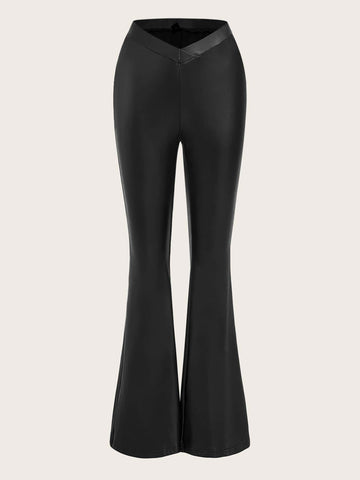 High Waist PU Leather Flare Leg Pants