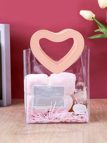 1pc PVC Gift Bag With Handles, Reusable Transparent Plastic Gift Packaging Bag, Bridal Party, Clear Gift Bag, Heart Shape, Anniversary, Handmade Gift Box Decoration