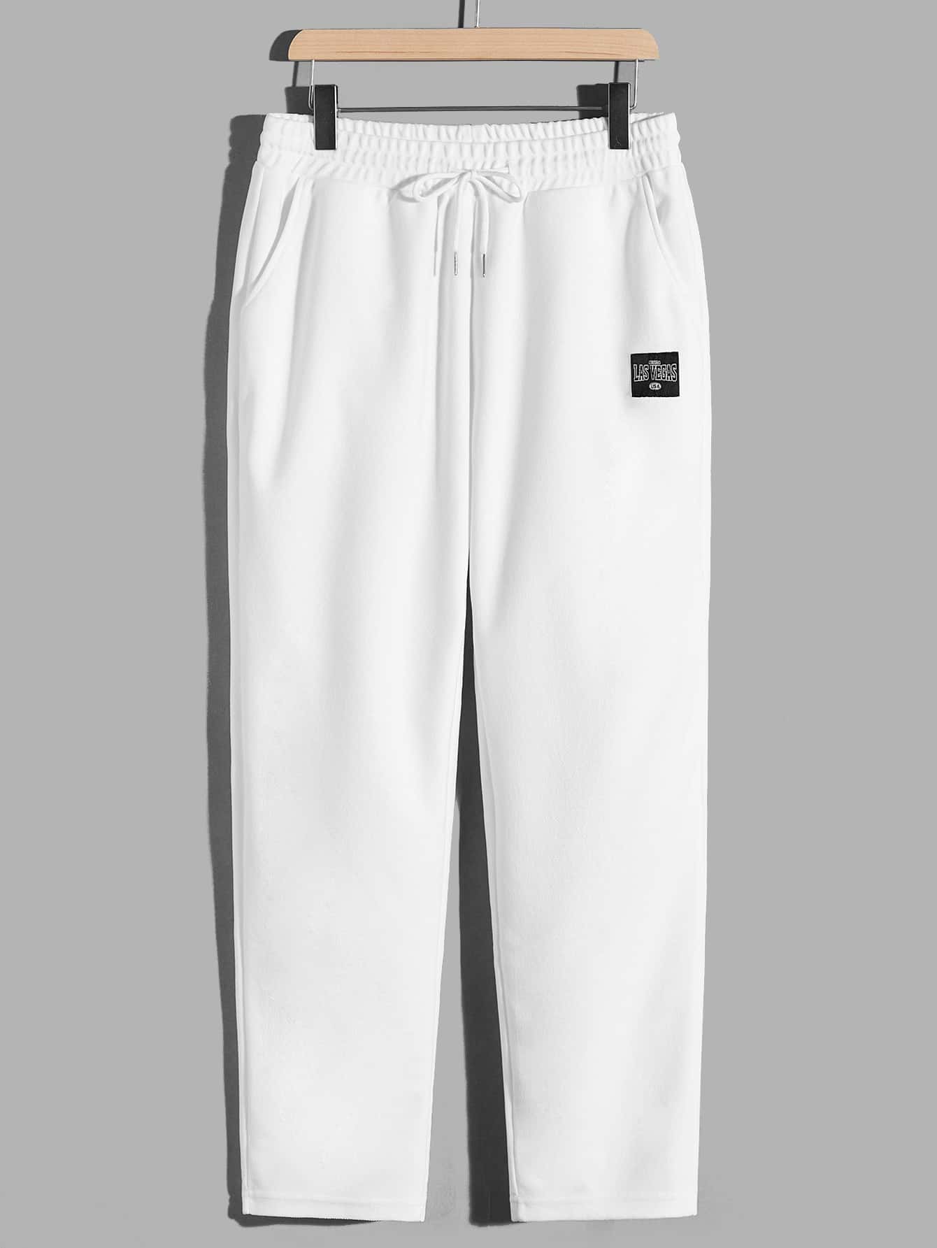 Men Letter Patched Detail Drawstring Waist Sweatpants