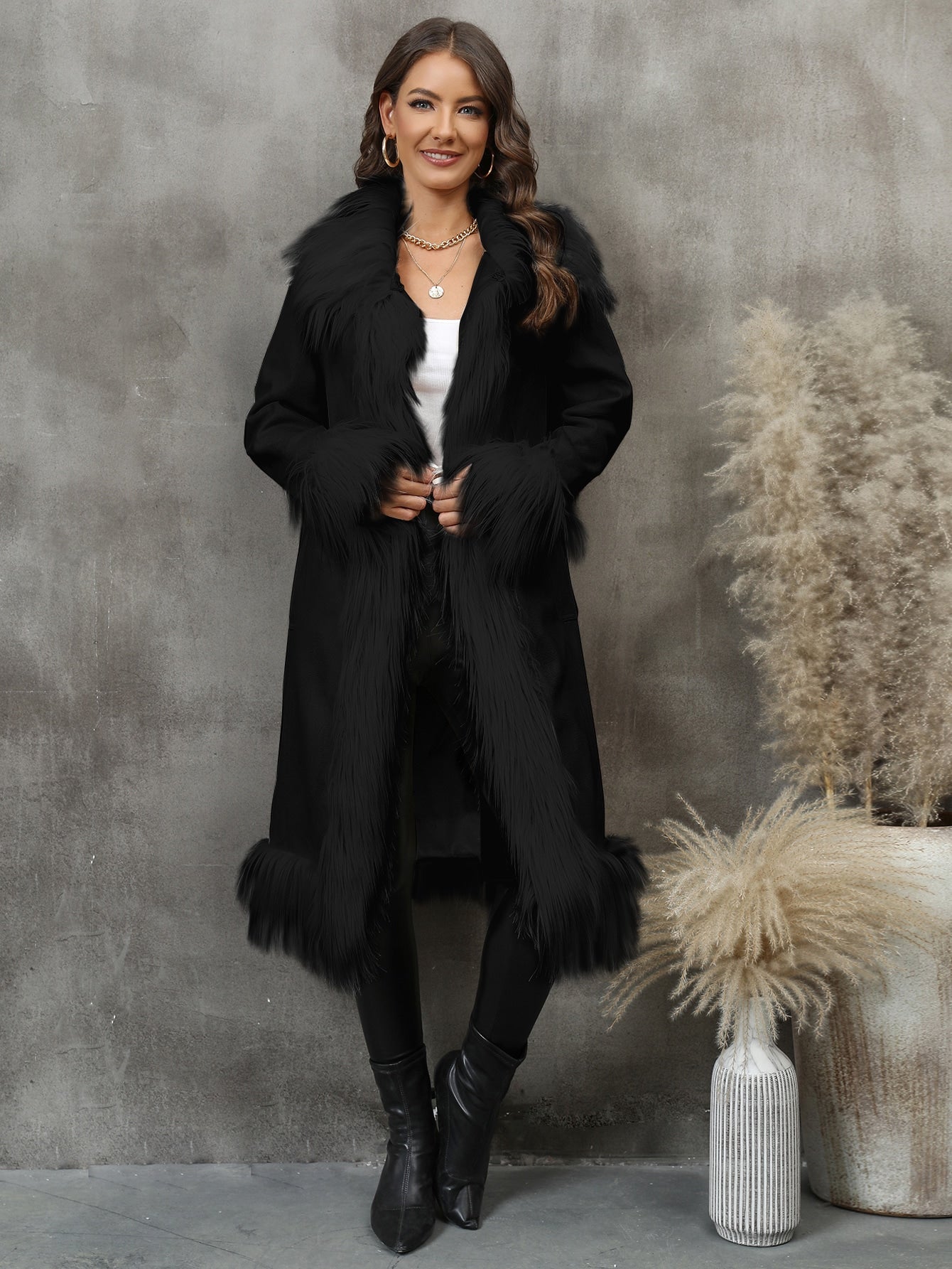 RELISH NOLESS Fuzzy Trim Open Front Coat