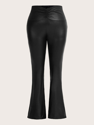 Plus Ruched Front PU Leather Flare Leg Pants