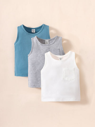 Baby Boy 3pcs Patched Pocket Tank Top