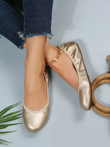 Metallic Ballet Flats, Rose Gold Party Solid Color Ballet Shoes