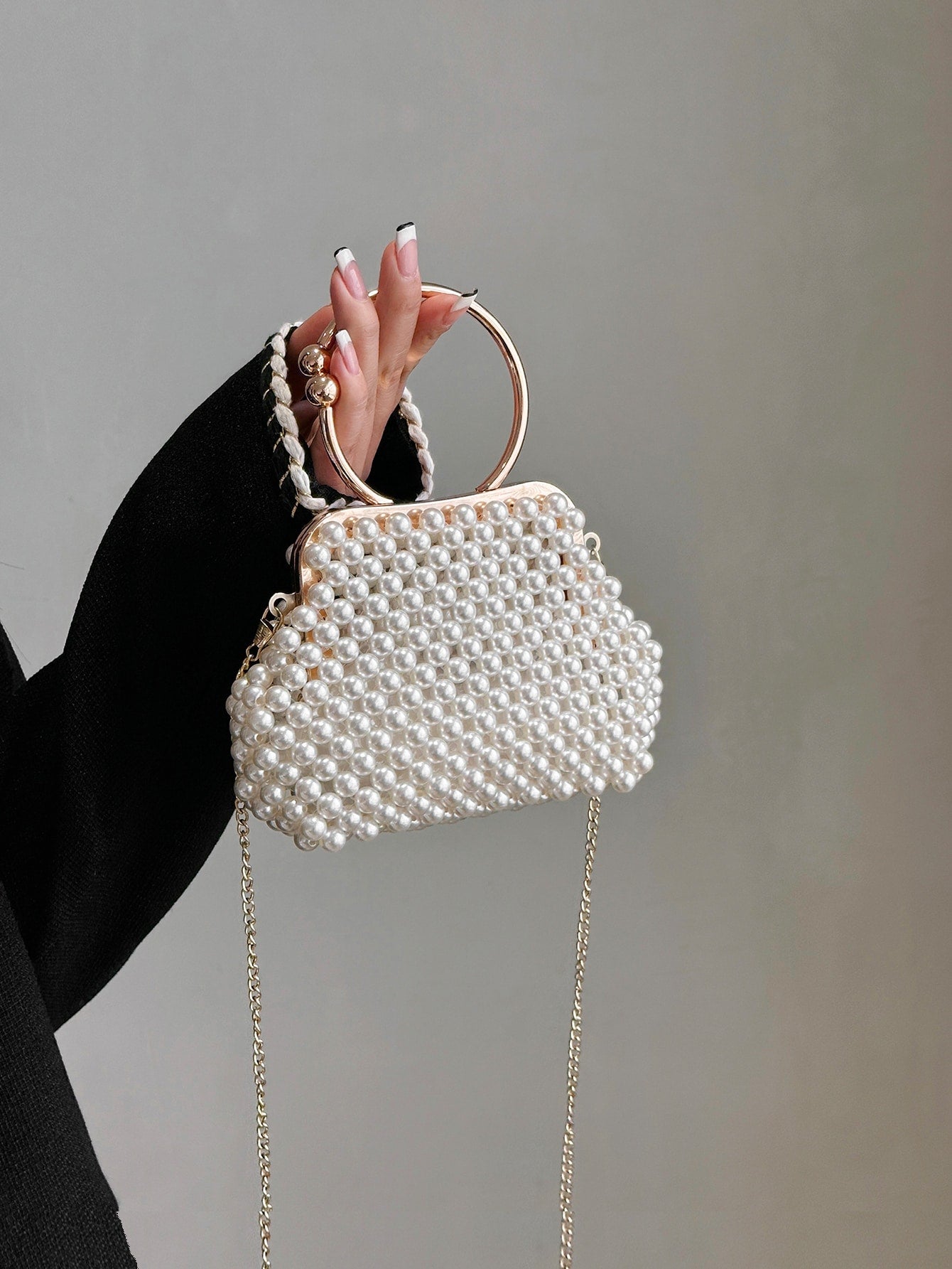 Lightweight,Business Casual Mini Faux Pearl Decor Chain Evening Bag, Clear Bag, Perfect Bride Purse For Wedding, Prom & Party Events Dinner Bag Glamorous,Elegant,Exquisite,Quiet Luxury Rhinestone For Party Girl,Woman,Bride Perfect For Party,Dinner/Banquet