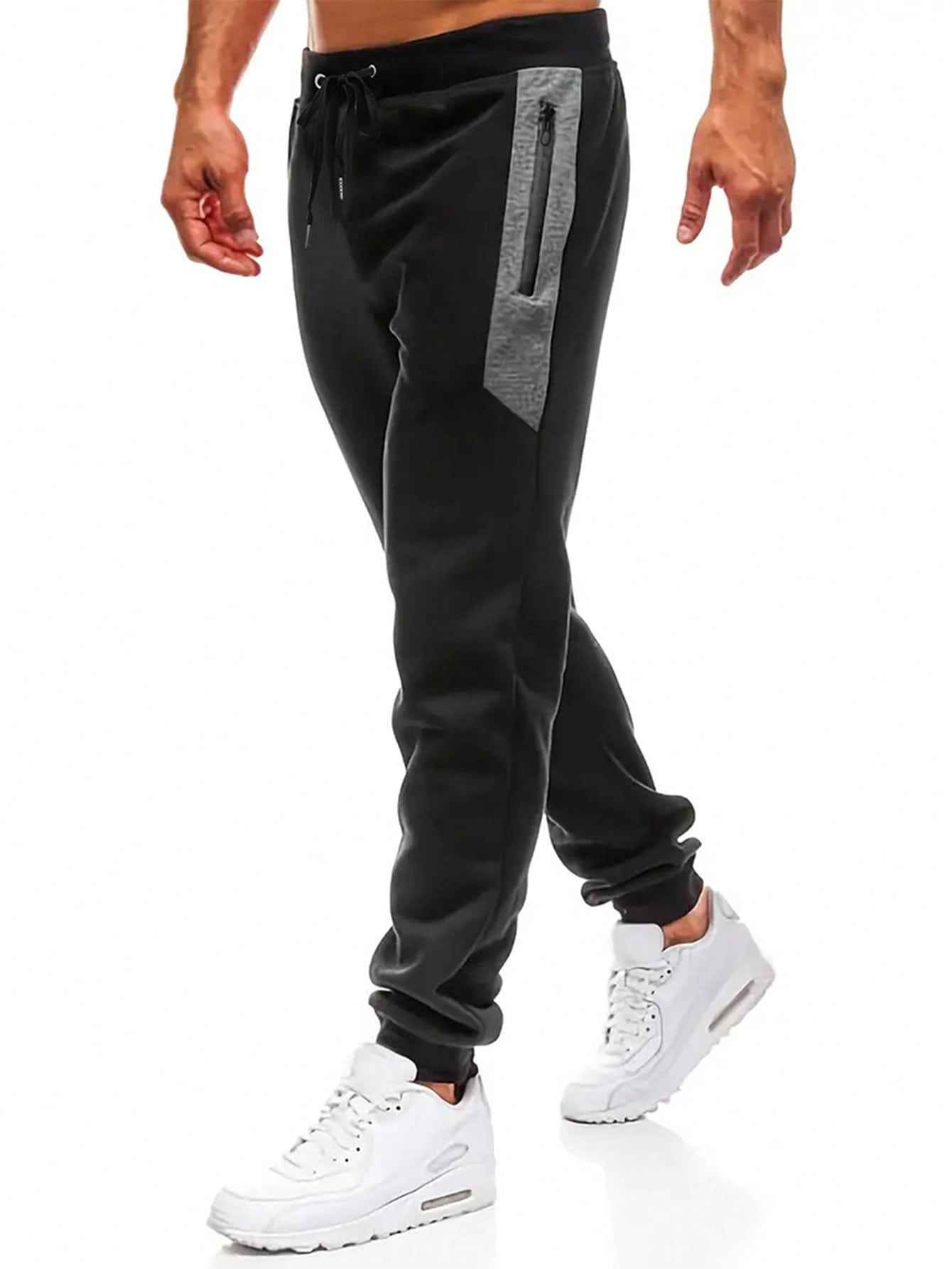 Men Contrast Panel Drawstring Waist Sports Pants