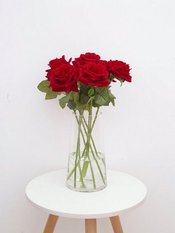 1pc Artificial Rose, Simple Red Polyester Fake Flower For Party, Wedding, Holiday