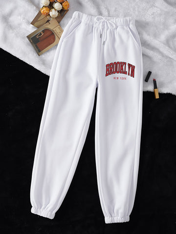 Letter Graphic Drawstring Waist Sweatpants