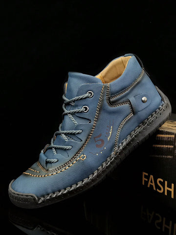 Men Letter Graphic Lace-up Front Handmade Boots, Leisure Driving Boots