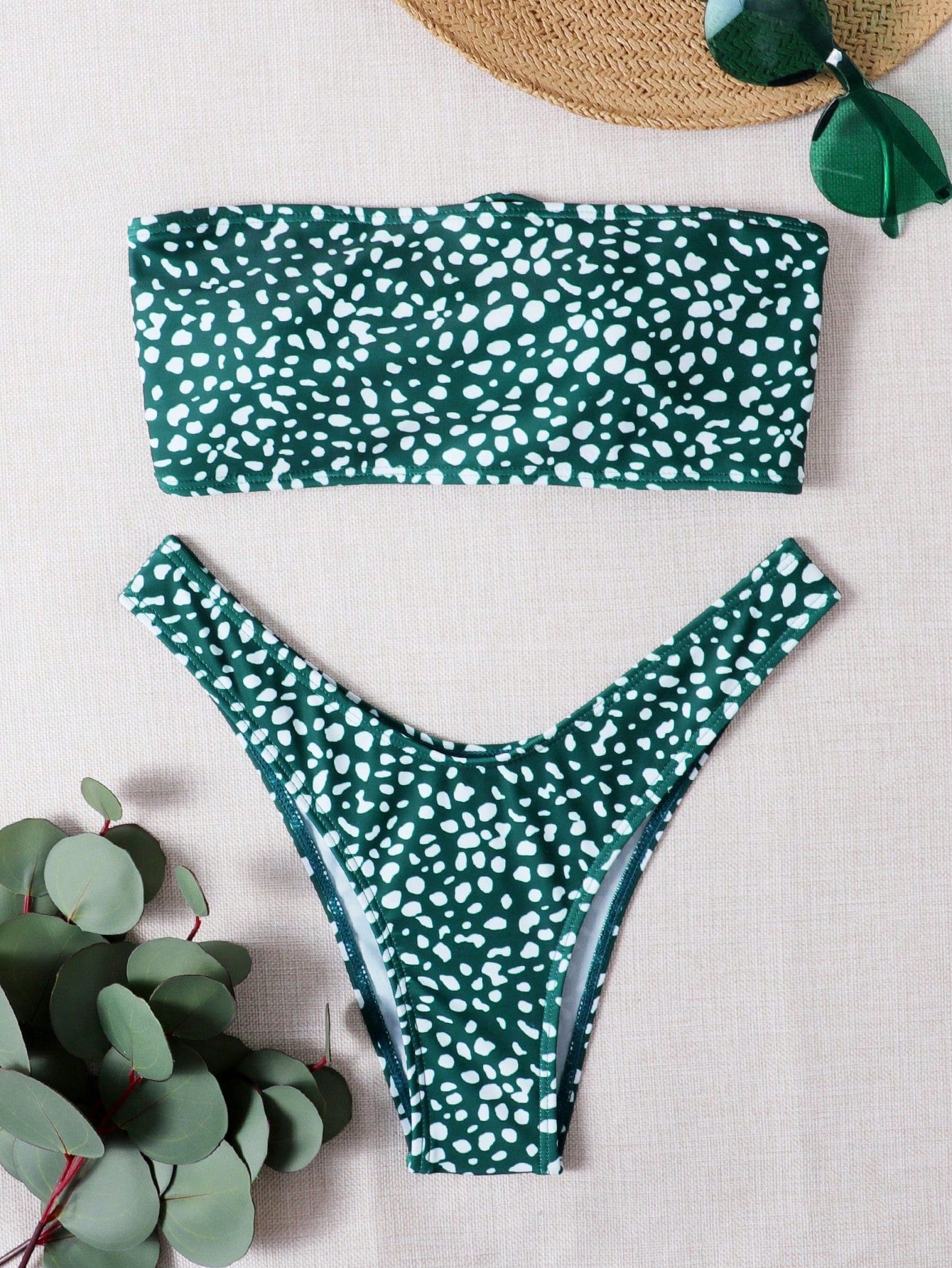 Summer Beach Dalmatian Bandeau High Cut Bikini Set