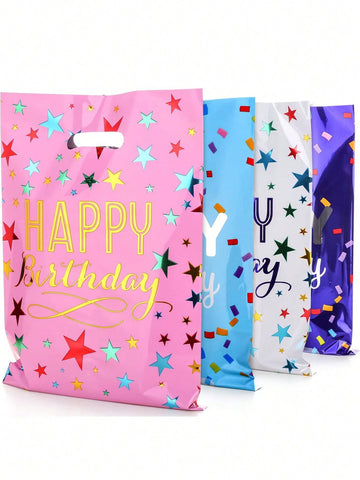 40pcs Star & Slogan Graphic Gift Bag, Plastic Gift Storage Bag, For Birthday Party