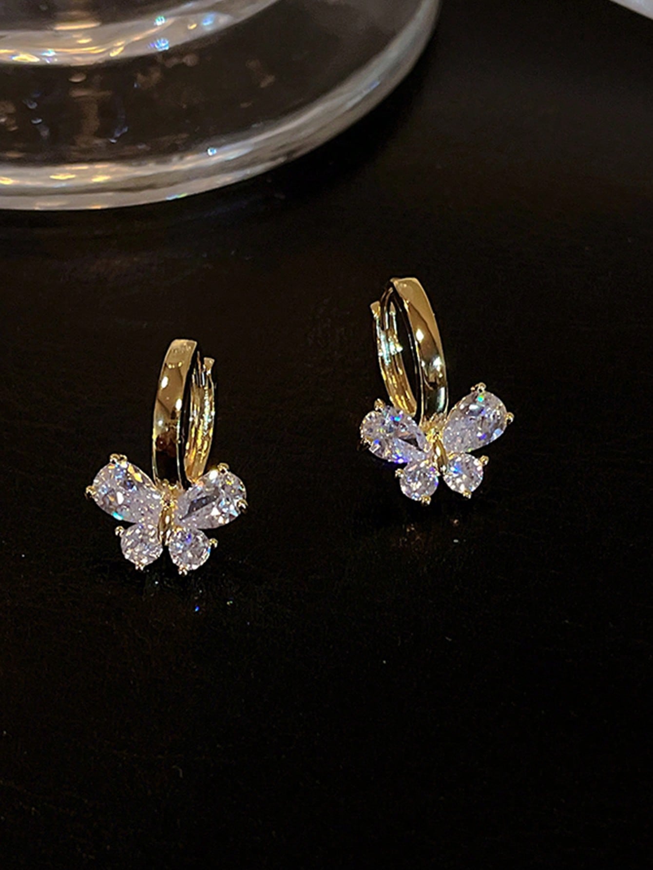 1pair Party Alloy & Cubic Zirconia Butterfly Stud Earrings For Women Dating Gift