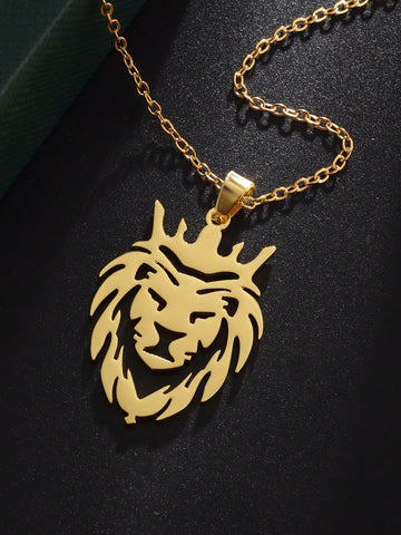 1pc Hip Hop Lion Head Pendant Necklace For Men For Daily Decoration, For Jewelry Gift And Party