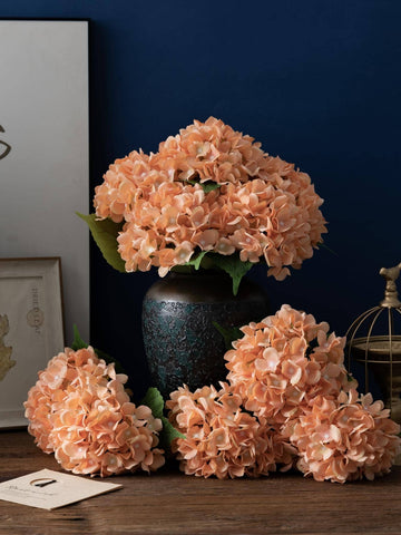 1Pc Orange Artificial Hydrangea Real-looking Silk Hydrangea Flower Arrangements Fake Floral Brunch for DIY Wedding Bouquet Party Home Living Room Kitchen Garden Hotel Office Baby Shower Decoration