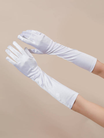 1 Pair White Ladies' Satin Elastic Spandex Sexy Dance Party Gloves