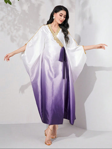 Ombre Print Batwing Sleeve Knot Side Kaftan