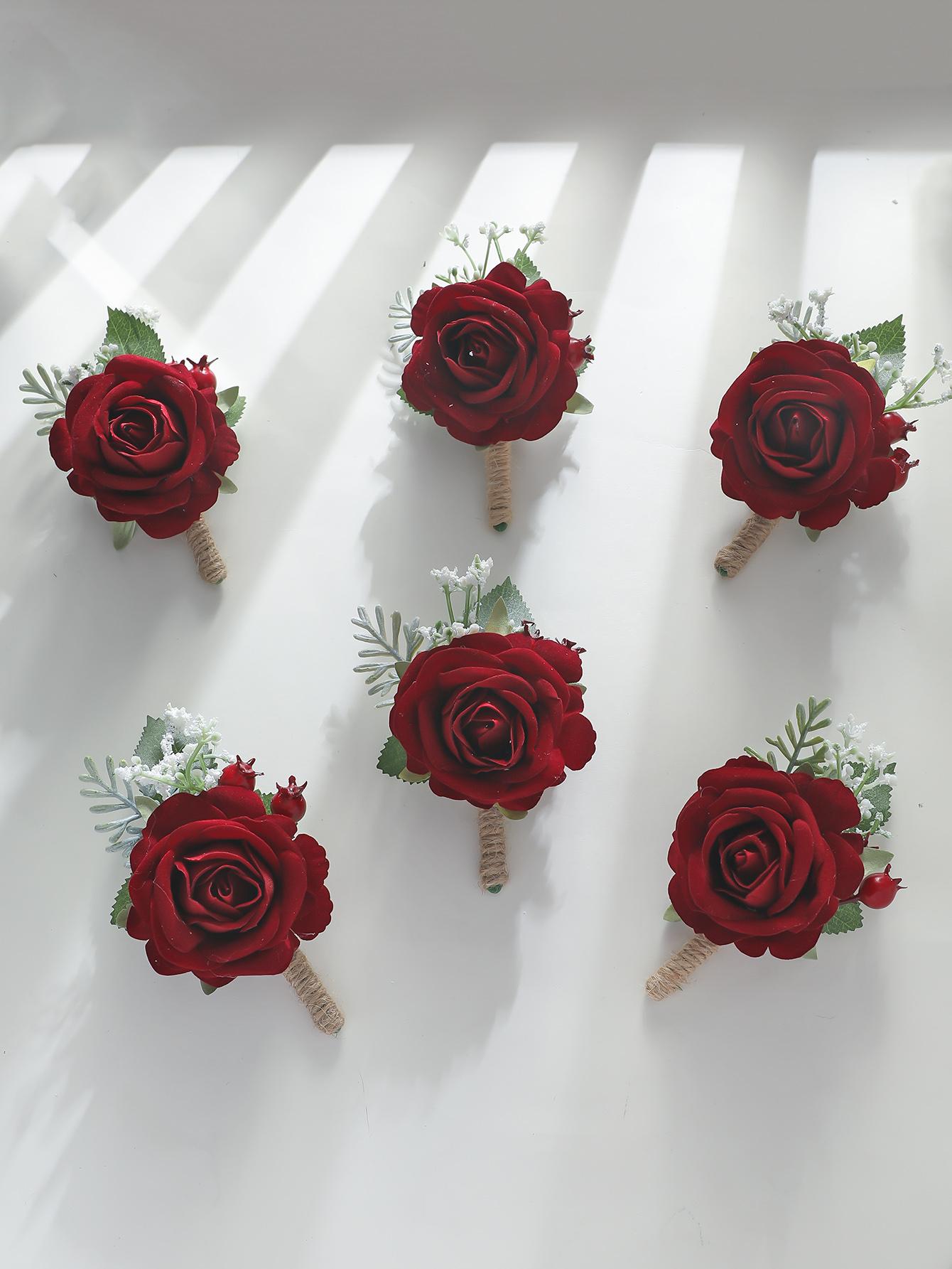 6pcs Women Flower Decor Romantic Boutonniere For Wedding Party