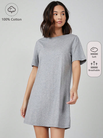 Solid Round Neck Short Sleeve Tee Dress