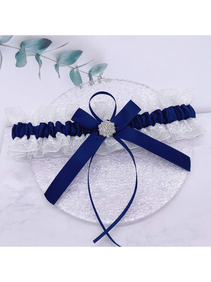 Bridal Wedding Garter Belt With Lace, Rhinestone Detail, Blue Bowknot&Butterfly Charm, Party&Wedding Accessory Cute