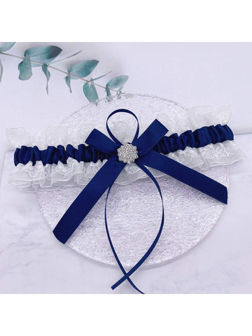 Bridal Wedding Garter Belt With Lace, Rhinestone Detail, Blue Bowknot&Butterfly Charm, Party&Wedding Accessory Cute