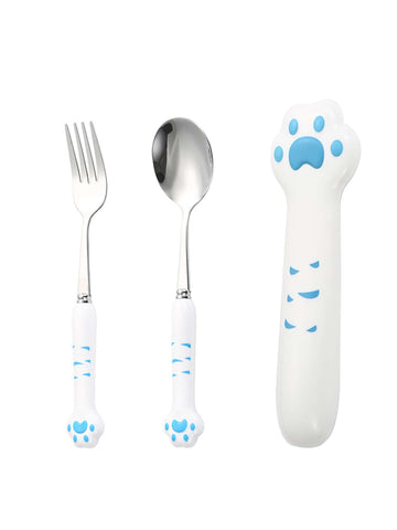 1pc/3pcs Cute Portable Cat Paw Fork Spoon Set, Ideal For Work And School Meal Storage, Set Of 3 Pieces