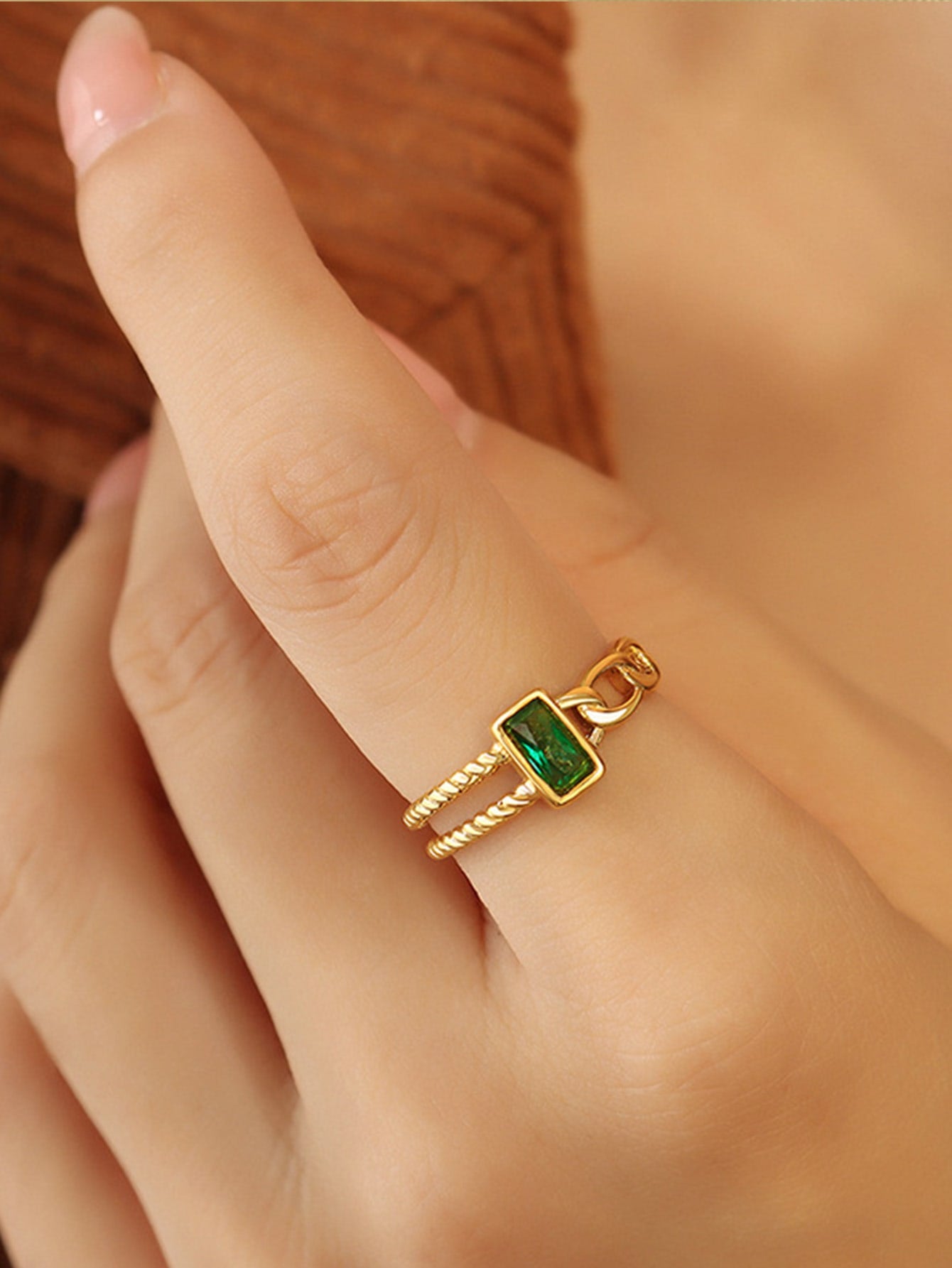 1pc Stainless Steel Women's Party & Dating Ring With Green Chrysoprase Inlay