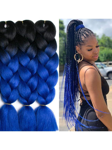 24'' Large Braids Gradient Color Synthetic Hair Extension Hairpiece, Colorful Braid Hair Accessories For Cosplay, Party, Blue Gradient Color