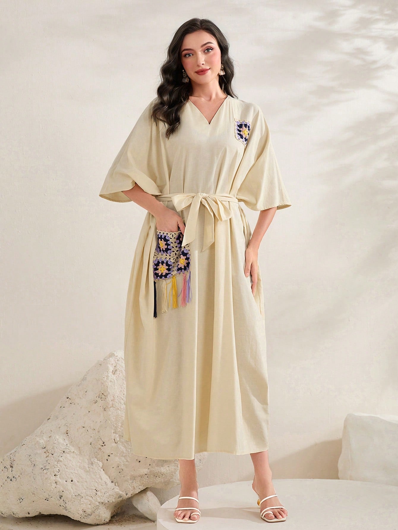 Floral Print Belted Kaftan