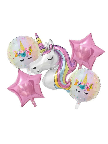 5pcs Colorful Cartoon Unicorn Themed Birthday Party Decoration Balloons Set